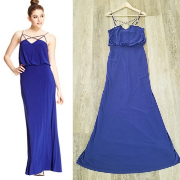 Adrianne Papell Cobalt Blue Formal Dress Rhinestone Crystal Straps Designer NWT - Picture 2 of 15